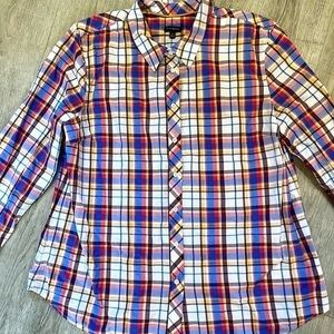 Talbots Plaid Button Down Shirt Long Sleeve Blouse XL Like New